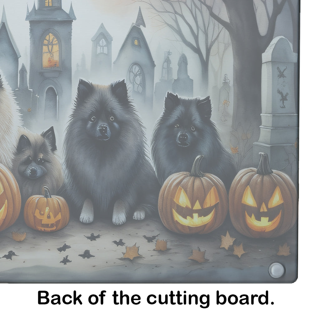 Keeshond Spooky Halloween Glass Cutting Board