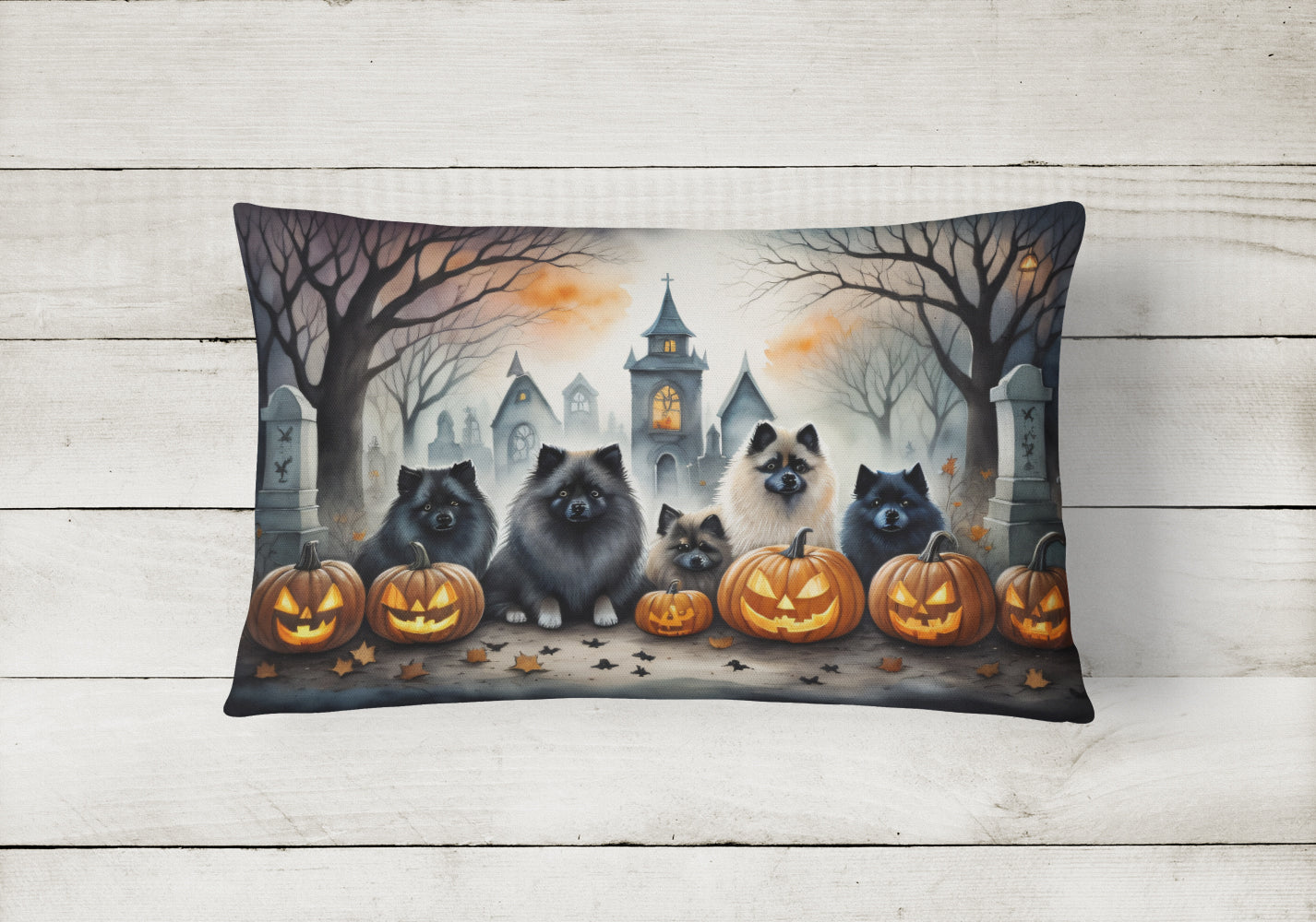Keeshond Spooky Halloween Throw Pillow