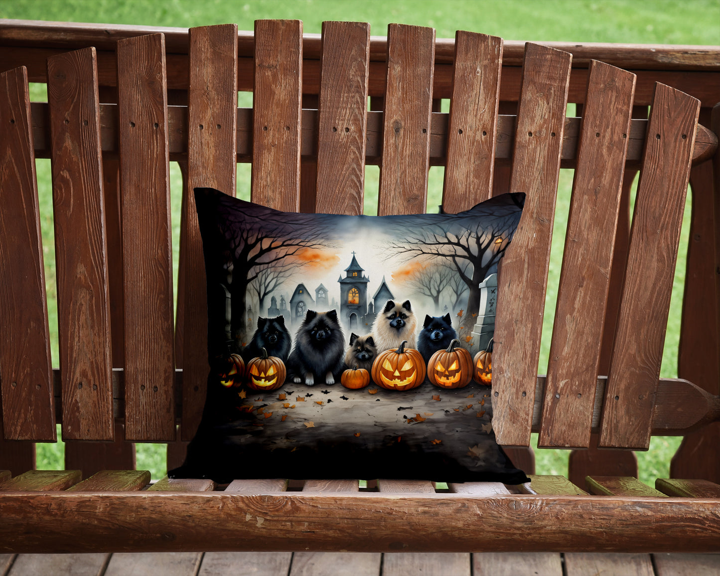 Keeshond Spooky Halloween Throw Pillow