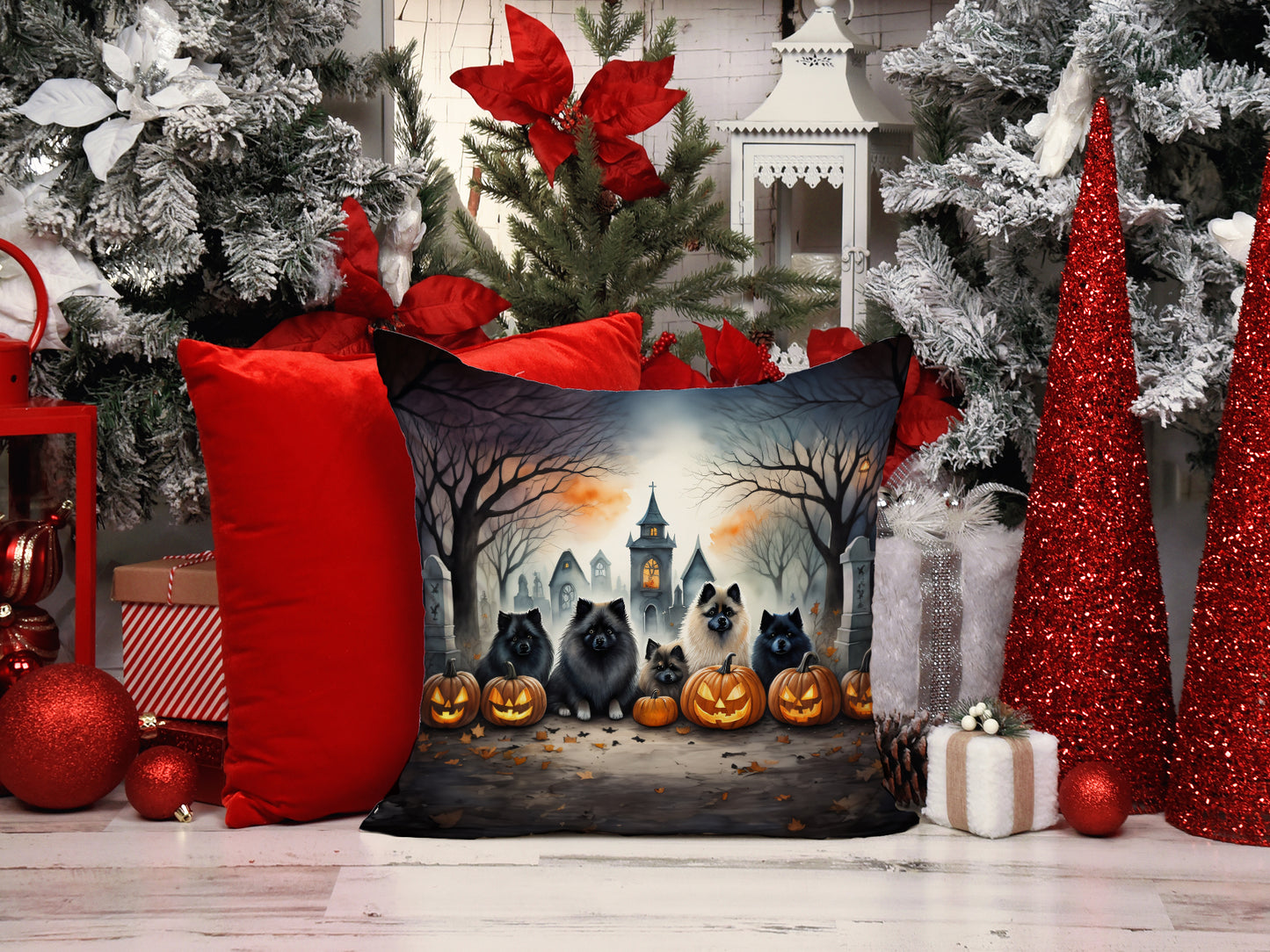 Keeshond Spooky Halloween Throw Pillow