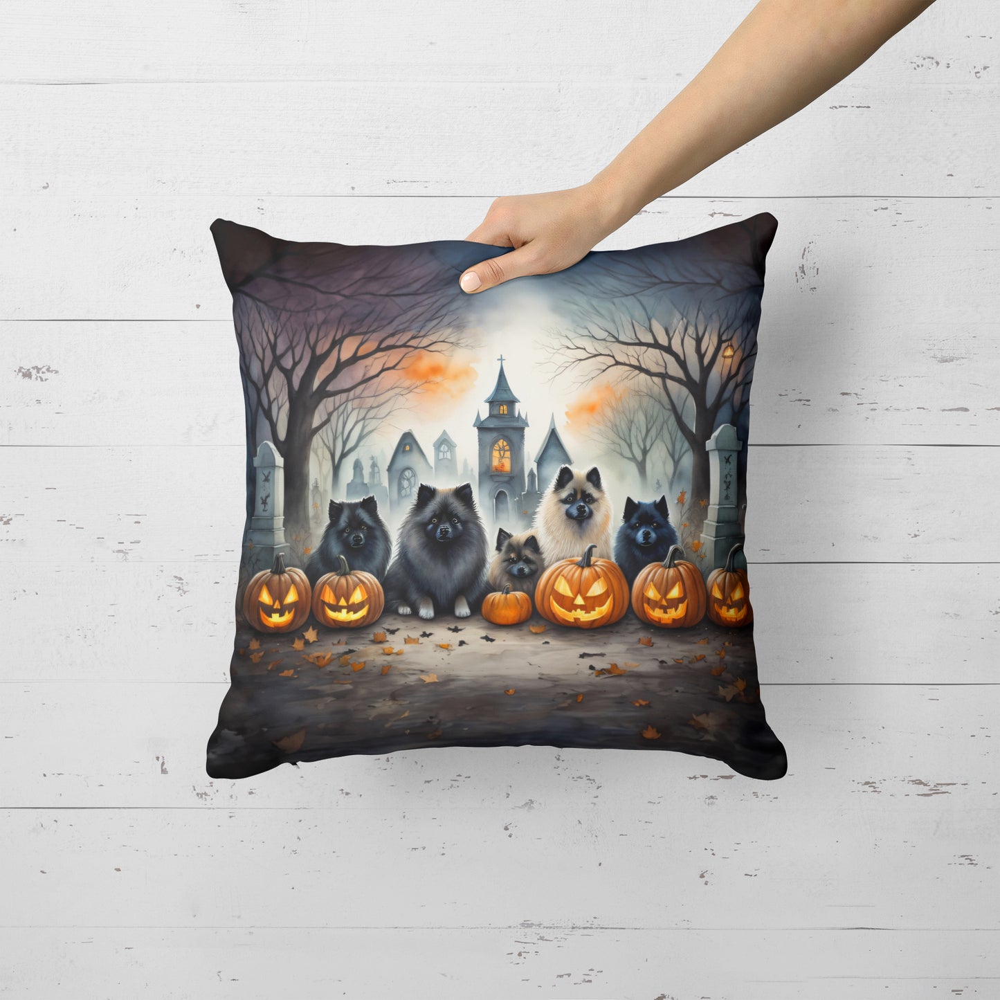 Keeshond Spooky Halloween Throw Pillow