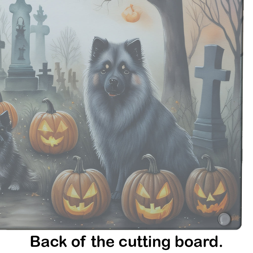 Keeshond Spooky Halloween Glass Cutting Board