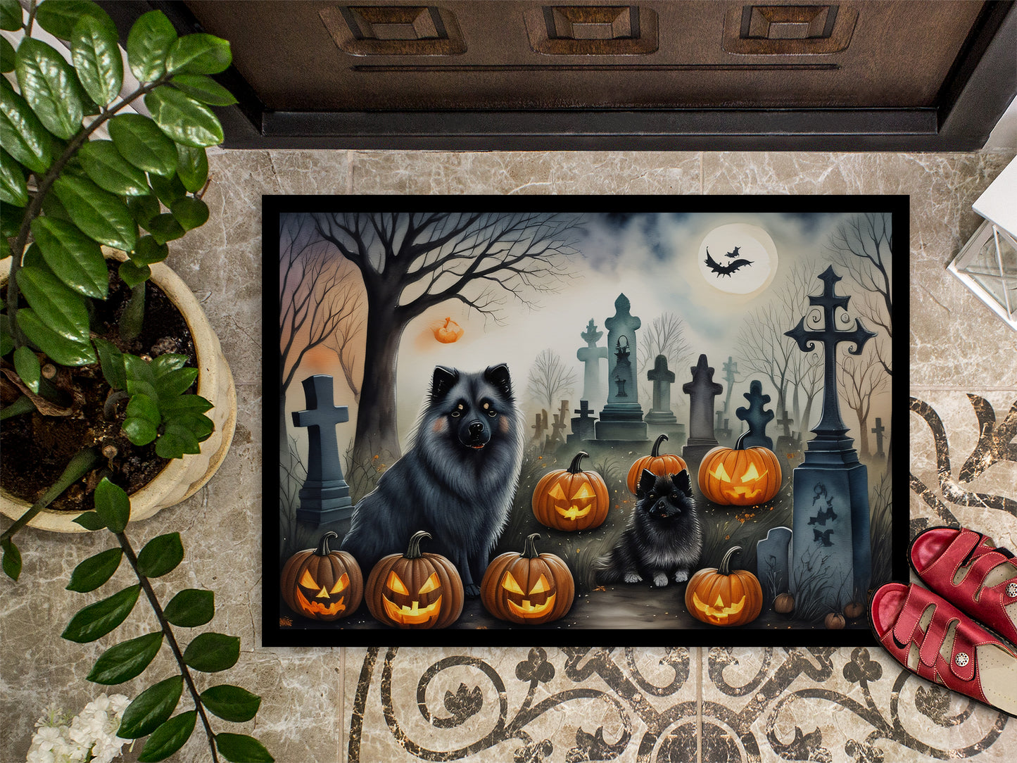 Keeshond Spooky Halloween Doormat