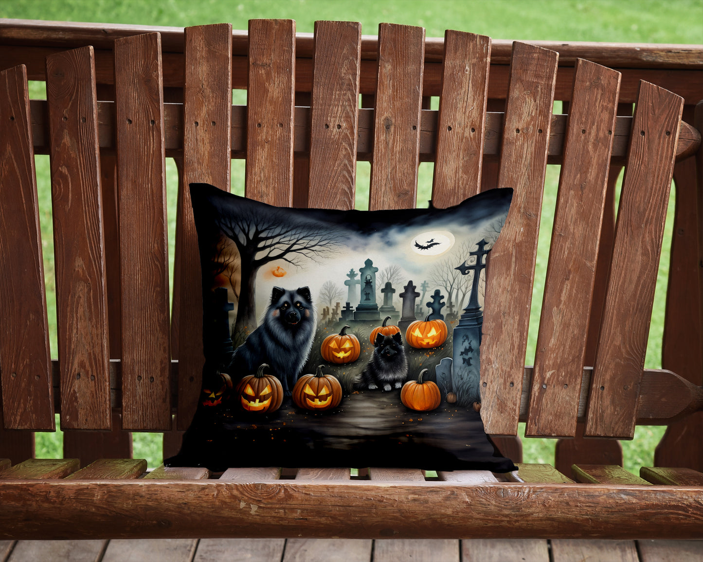 Keeshond Spooky Halloween Throw Pillow