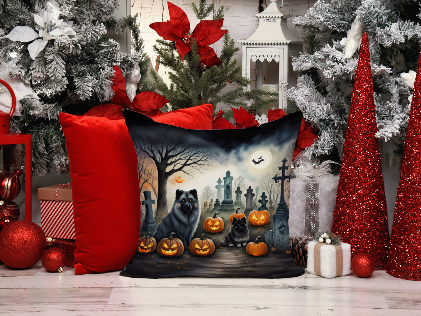 Keeshond Spooky Halloween Throw Pillow