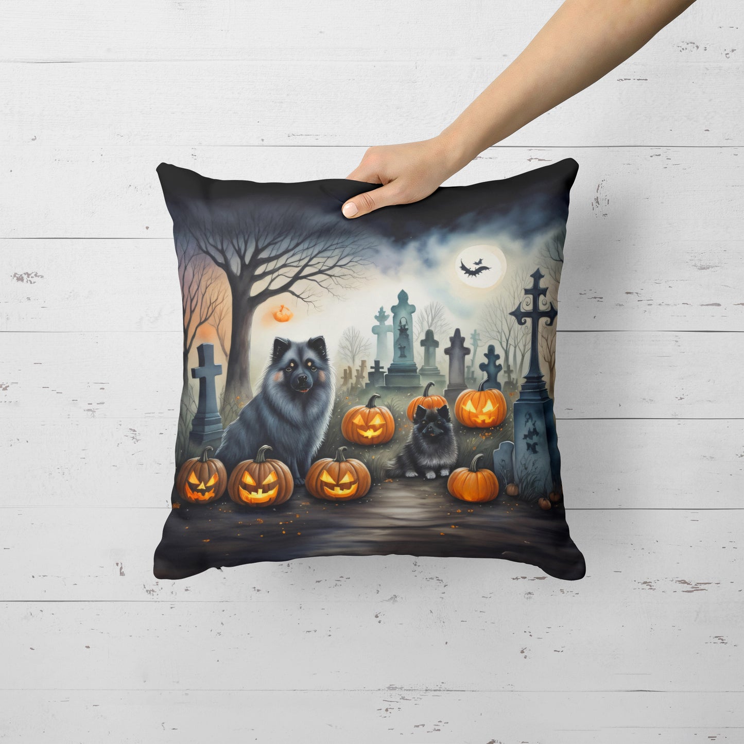 Keeshond Spooky Halloween Throw Pillow