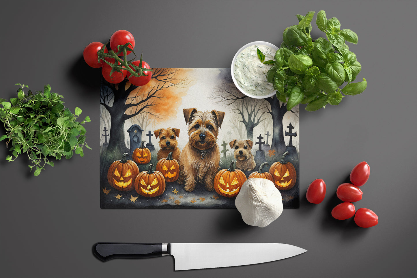 Norfolk Terrier Spooky Halloween Glass Cutting Board