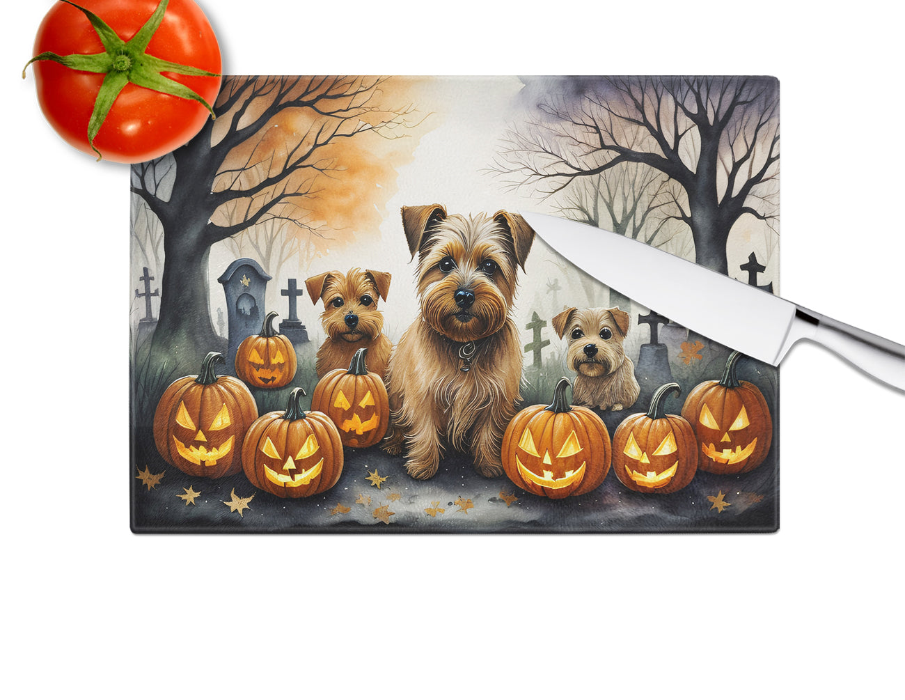 Norfolk Terrier Spooky Halloween Glass Cutting Board