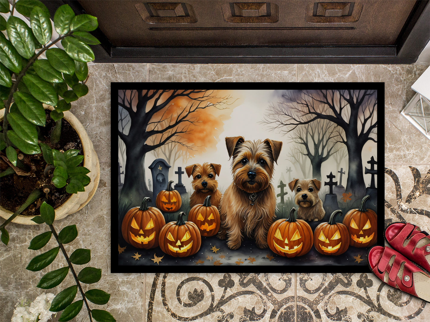 Norfolk Terrier Spooky Halloween Doormat