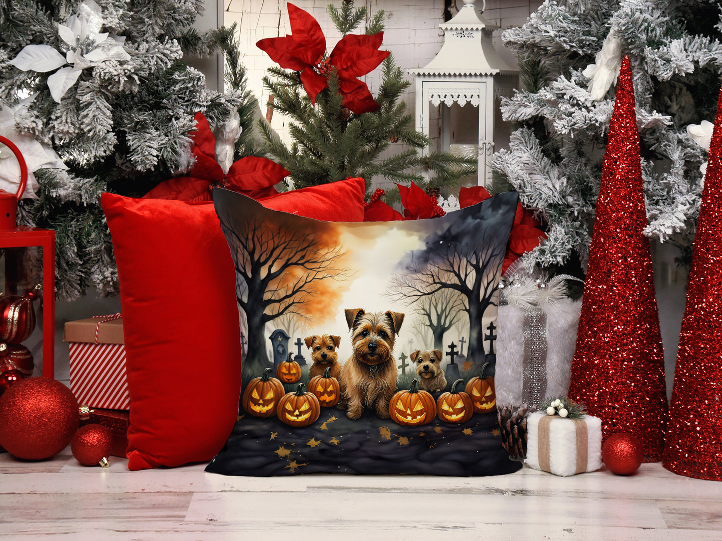 Norfolk Terrier Spooky Halloween Throw Pillow