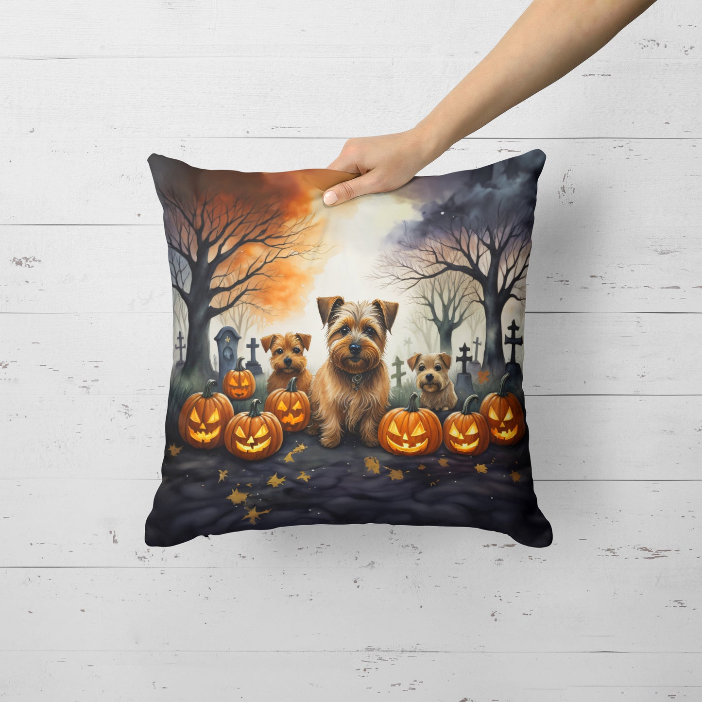 Norfolk Terrier Spooky Halloween Throw Pillow