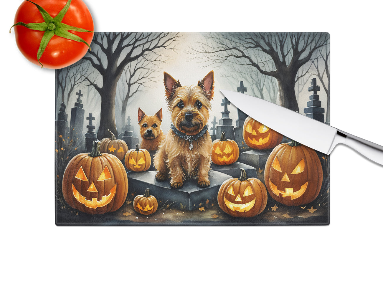 Norwich Terrier Spooky Halloween Glass Cutting Board