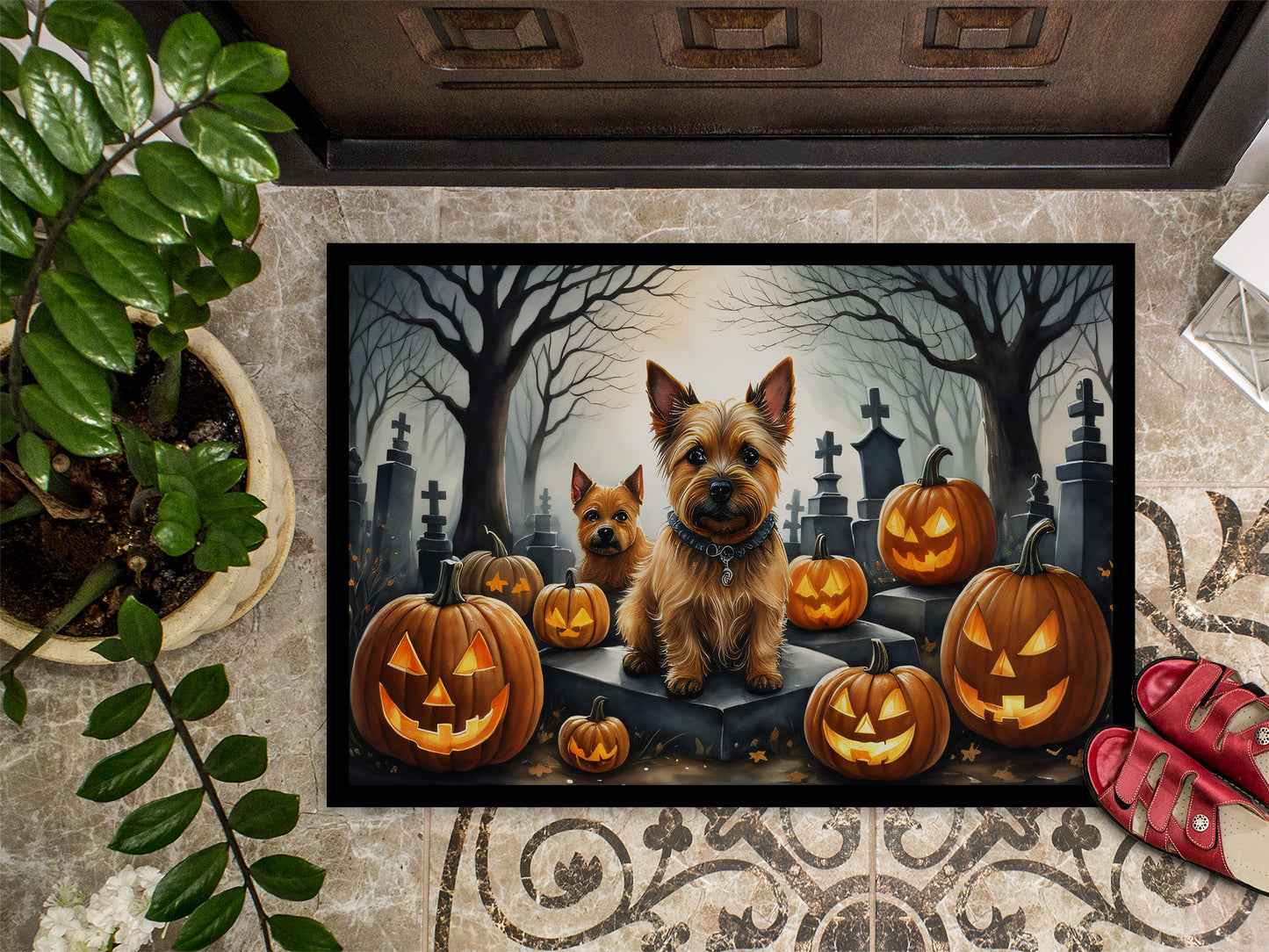 Norwich Terrier Spooky Halloween Doormat