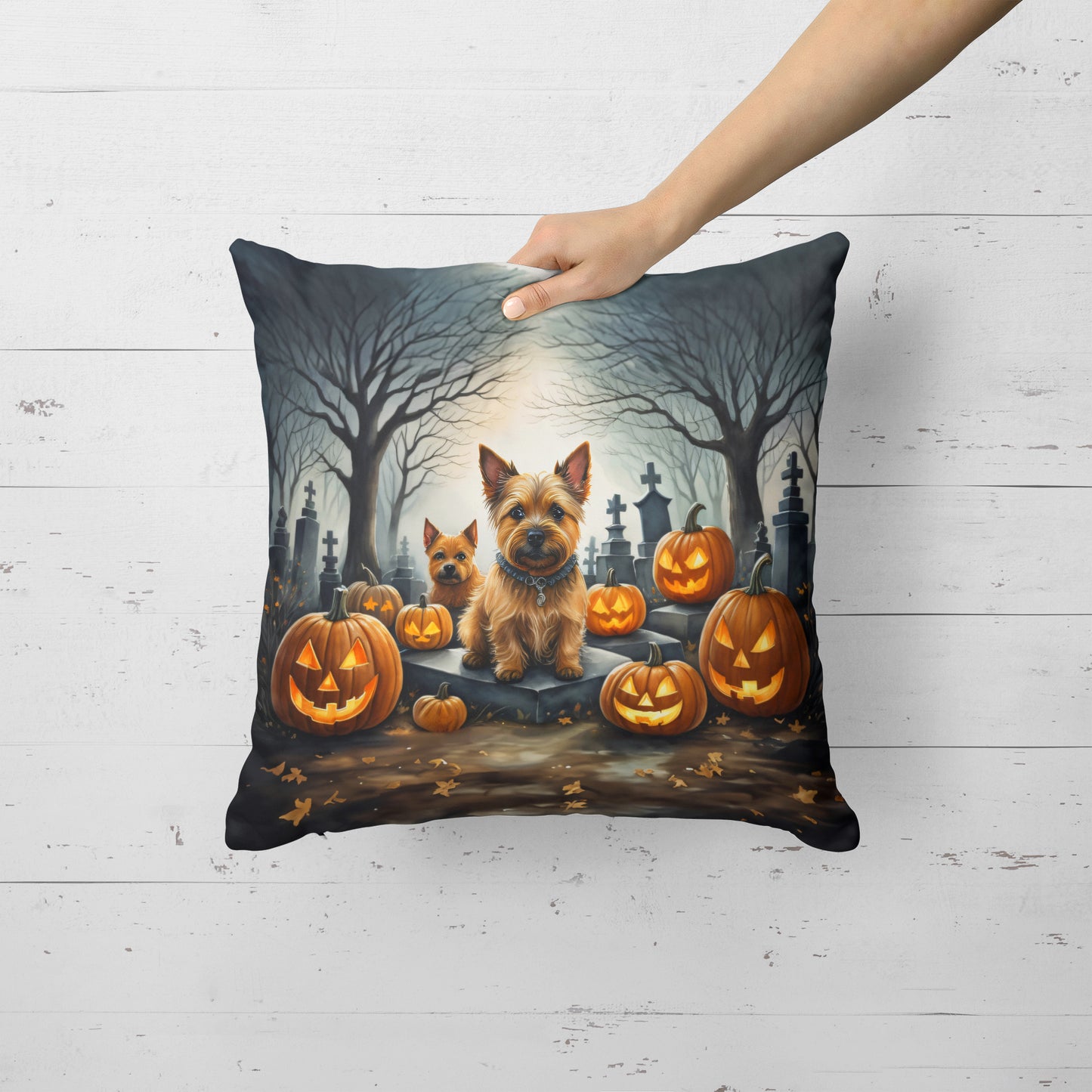 Norwich Terrier Spooky Halloween Throw Pillow