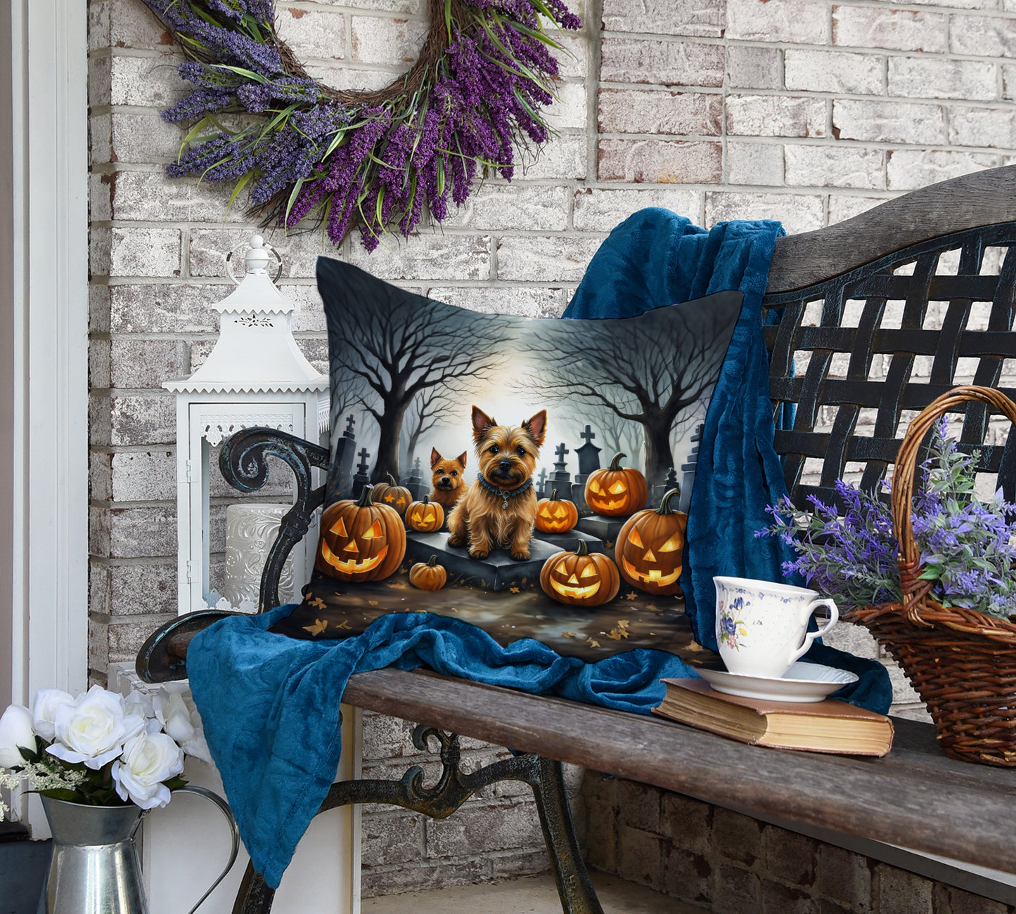 Norwich Terrier Spooky Halloween Throw Pillow