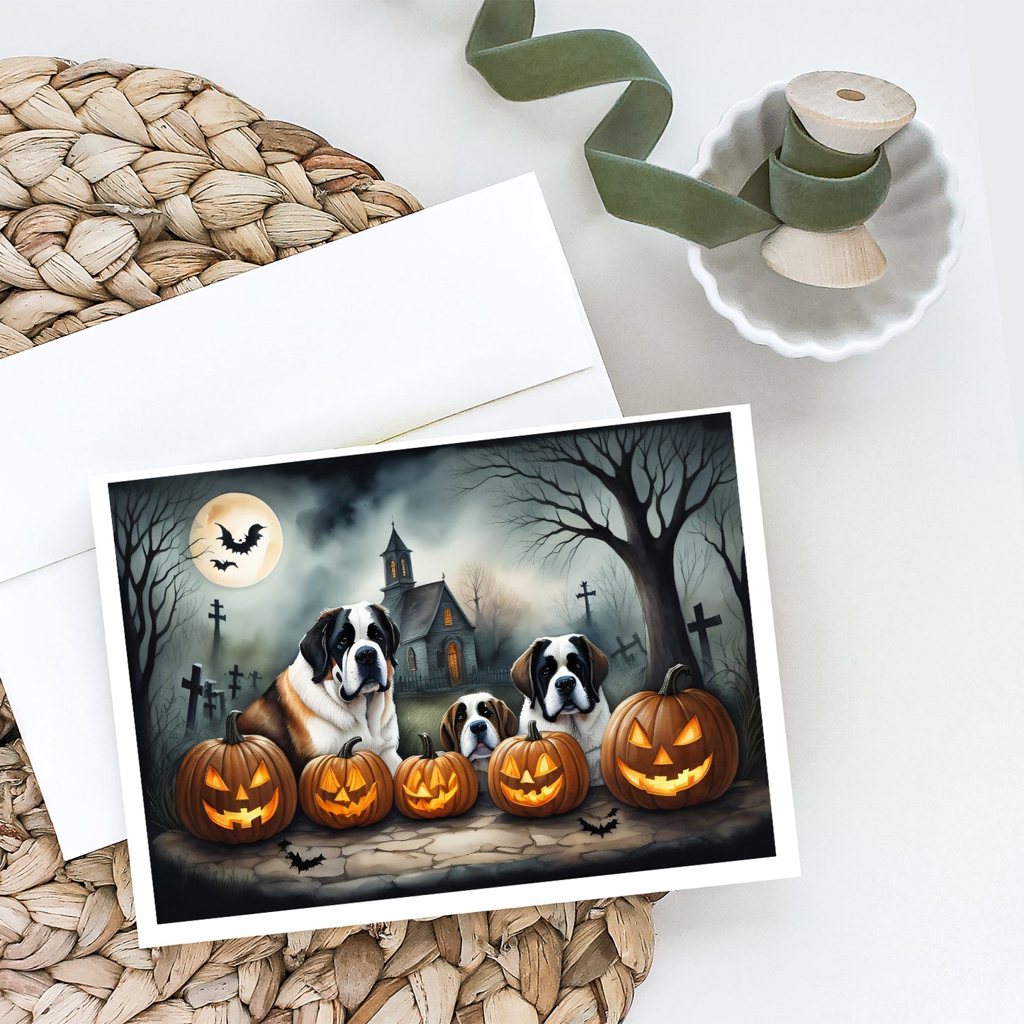 Saint Bernard Spooky Halloween Greeting Cards Pack of 8