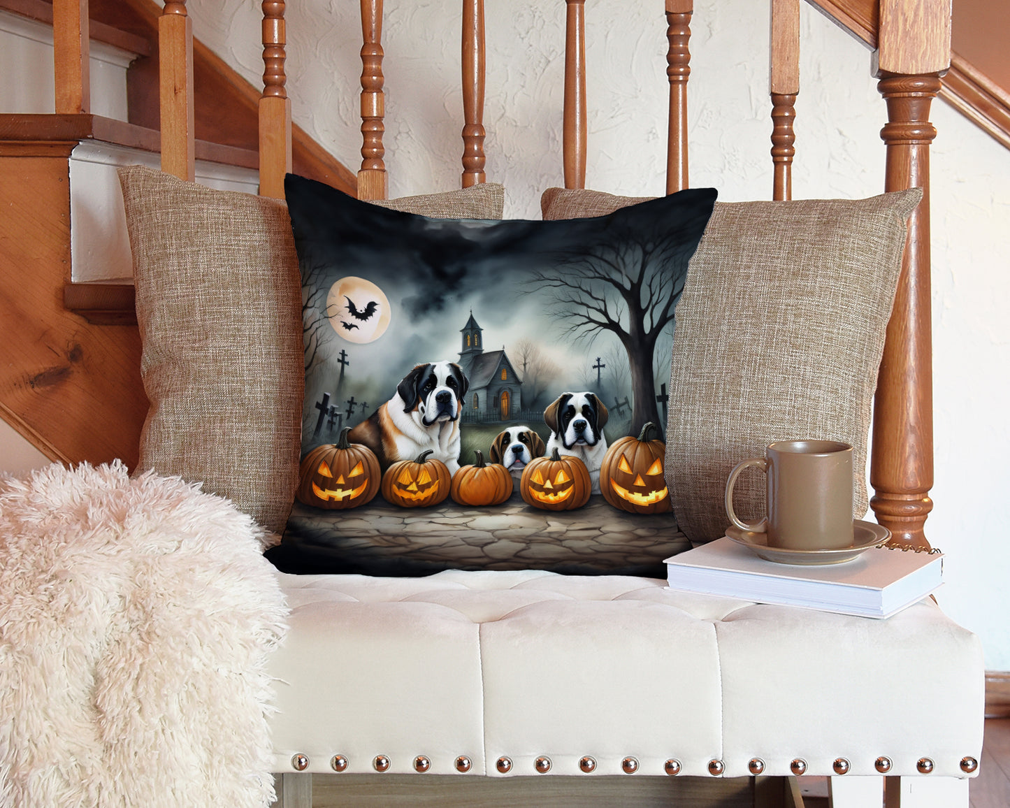 Saint Bernard Spooky Halloween Throw Pillow