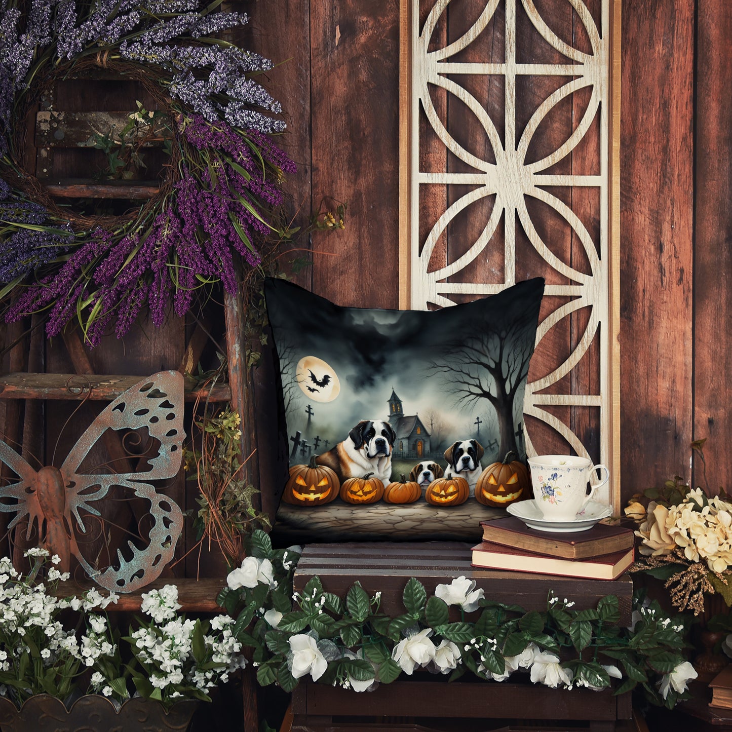 Saint Bernard Spooky Halloween Throw Pillow