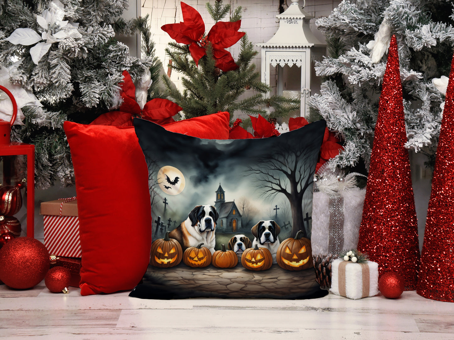 Saint Bernard Spooky Halloween Throw Pillow