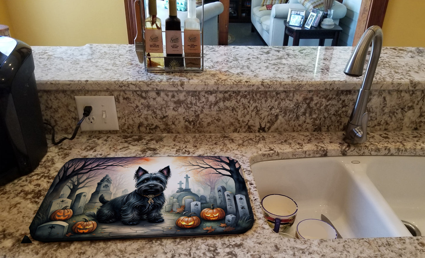 Scottish Terrier Spooky Halloween Dish Drying Mat