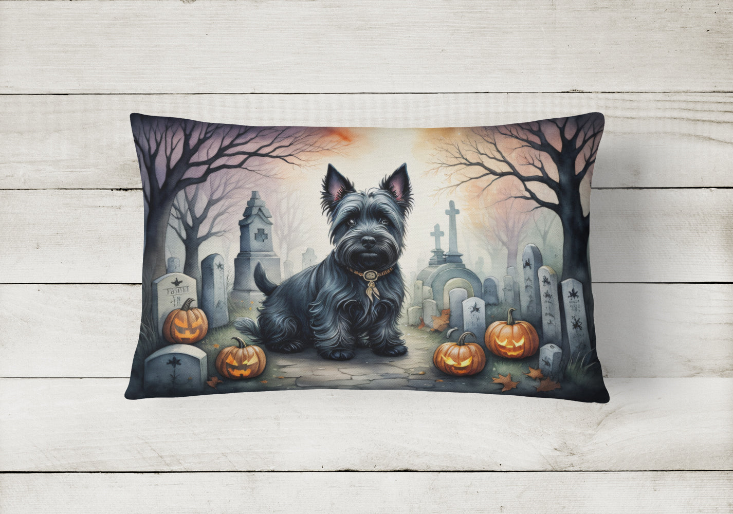 Scottish Terrier Spooky Halloween Throw Pillow