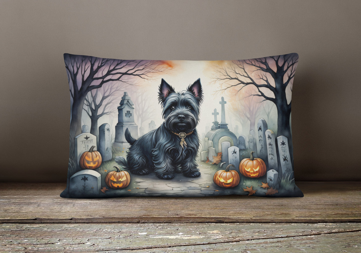 Scottish Terrier Spooky Halloween Throw Pillow