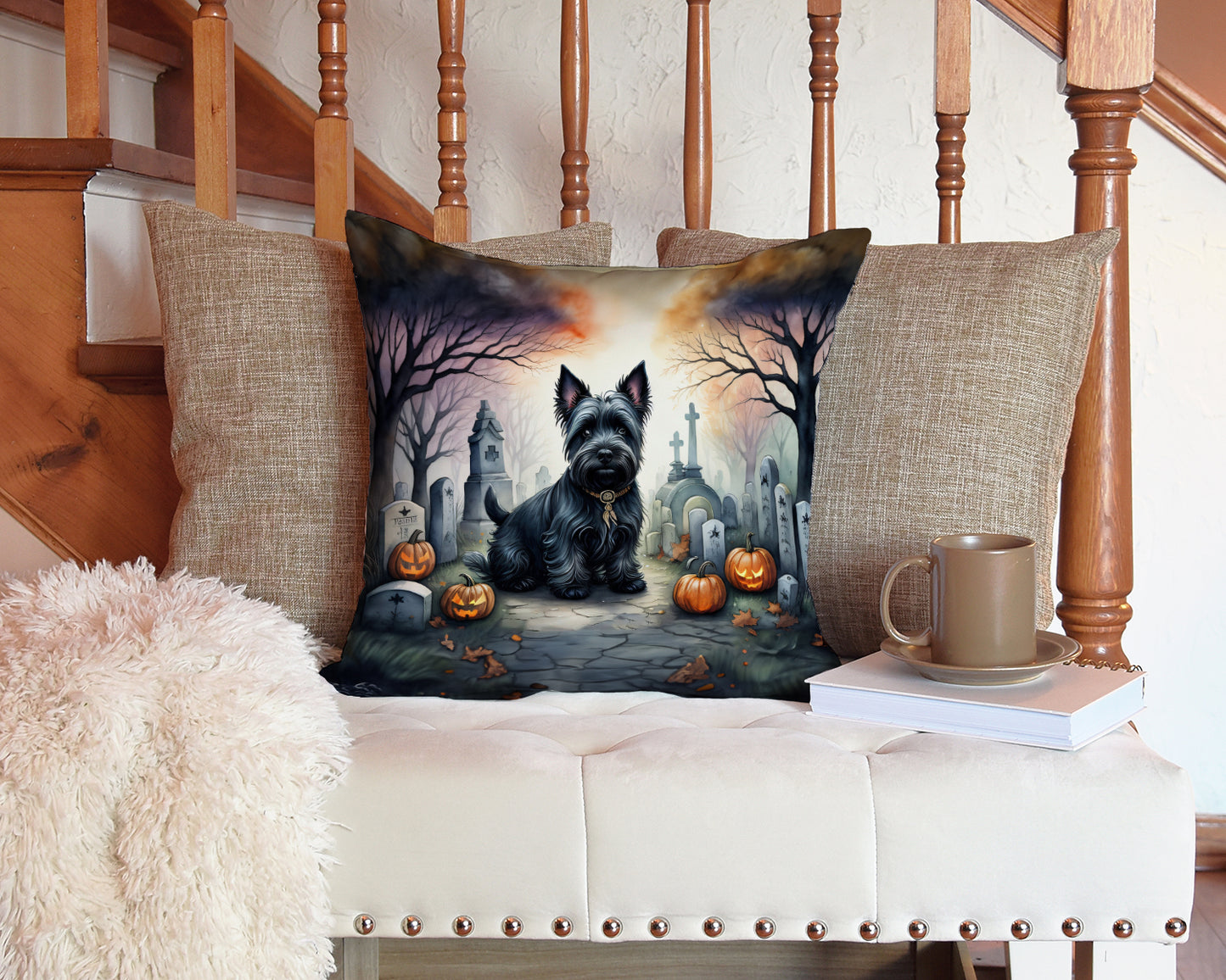 Scottish Terrier Spooky Halloween Throw Pillow