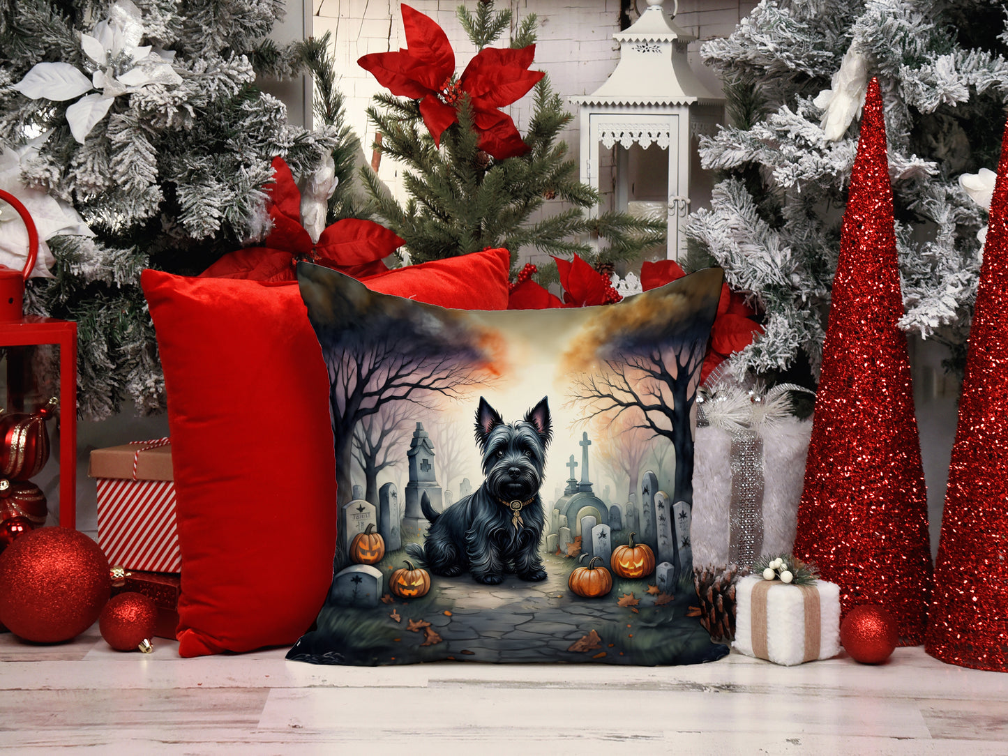 Scottish Terrier Spooky Halloween Throw Pillow