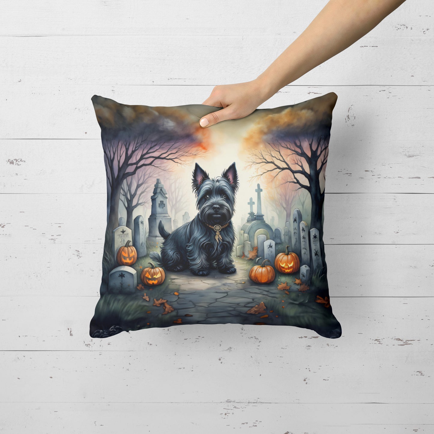 Scottish Terrier Spooky Halloween Throw Pillow