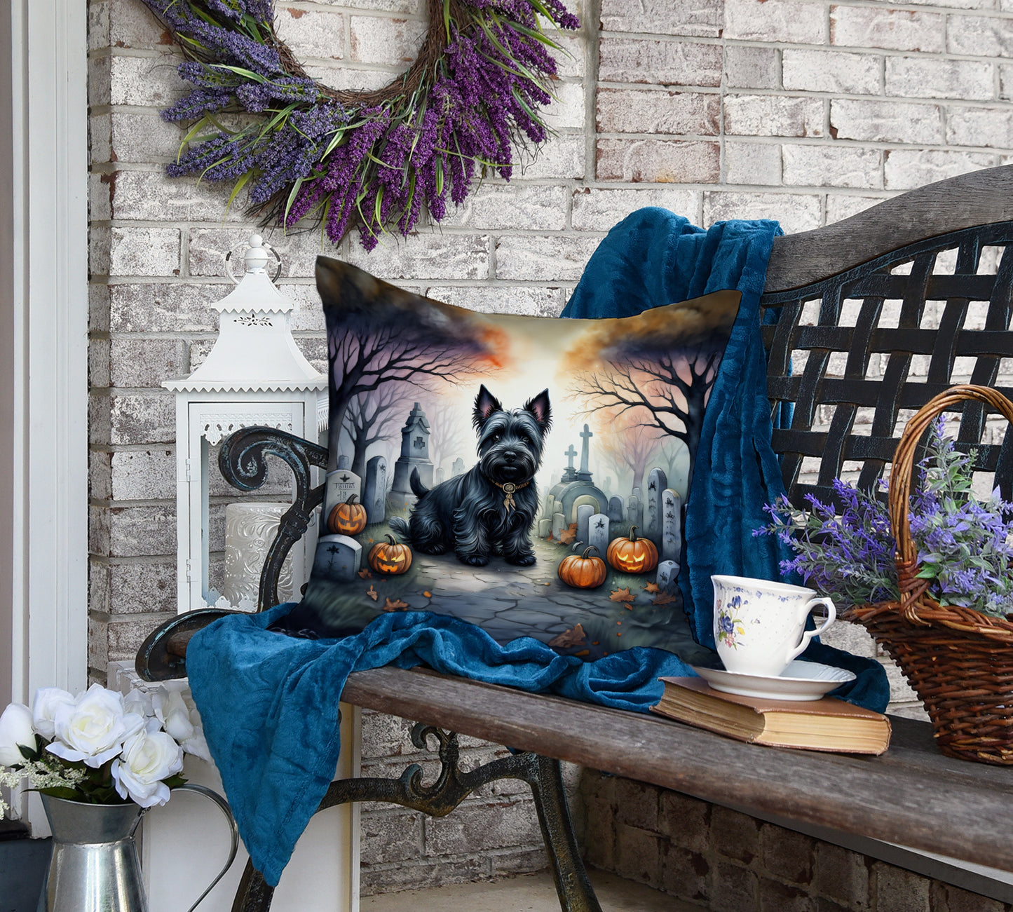 Scottish Terrier Spooky Halloween Throw Pillow