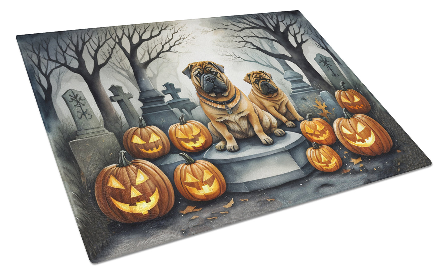 Buy this Shar Pei Spooky Halloween Glass Cutting Board