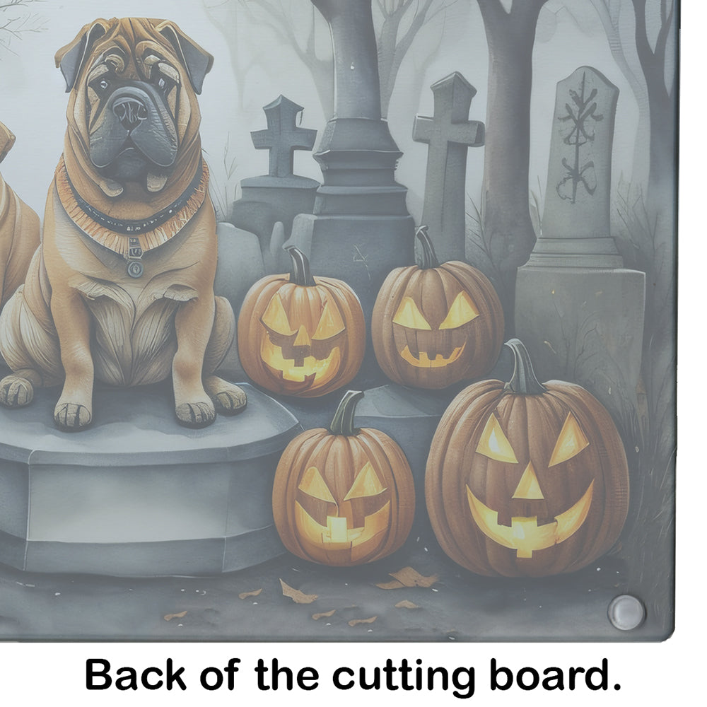 Shar Pei Spooky Halloween Glass Cutting Board