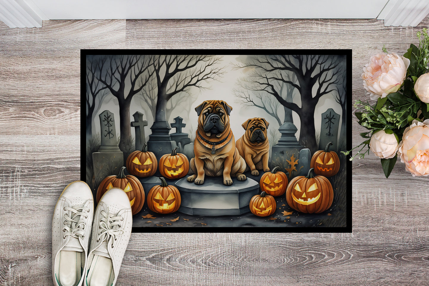 Shar Pei Spooky Halloween Doormat