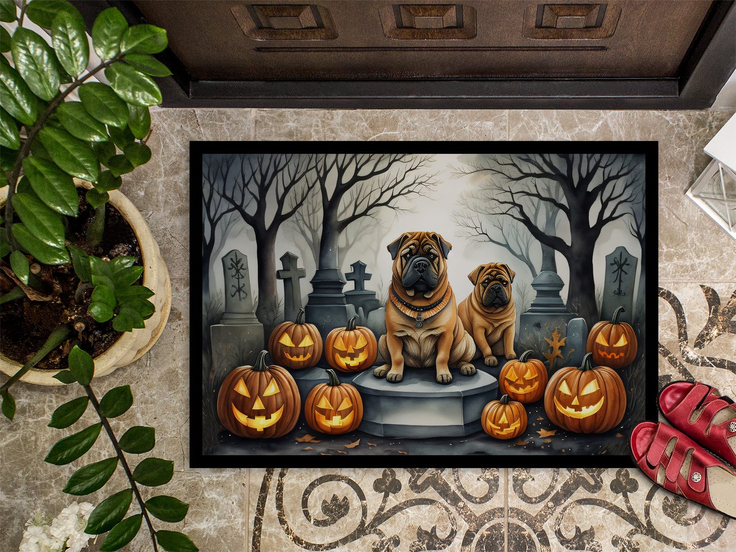 Shar Pei Spooky Halloween Doormat