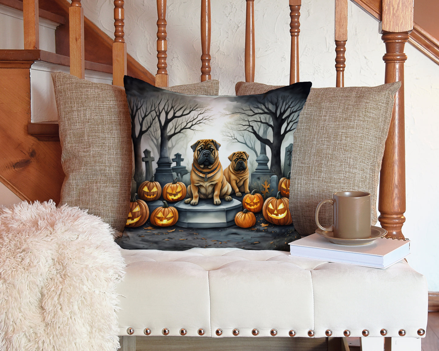 Shar Pei Spooky Halloween Throw Pillow