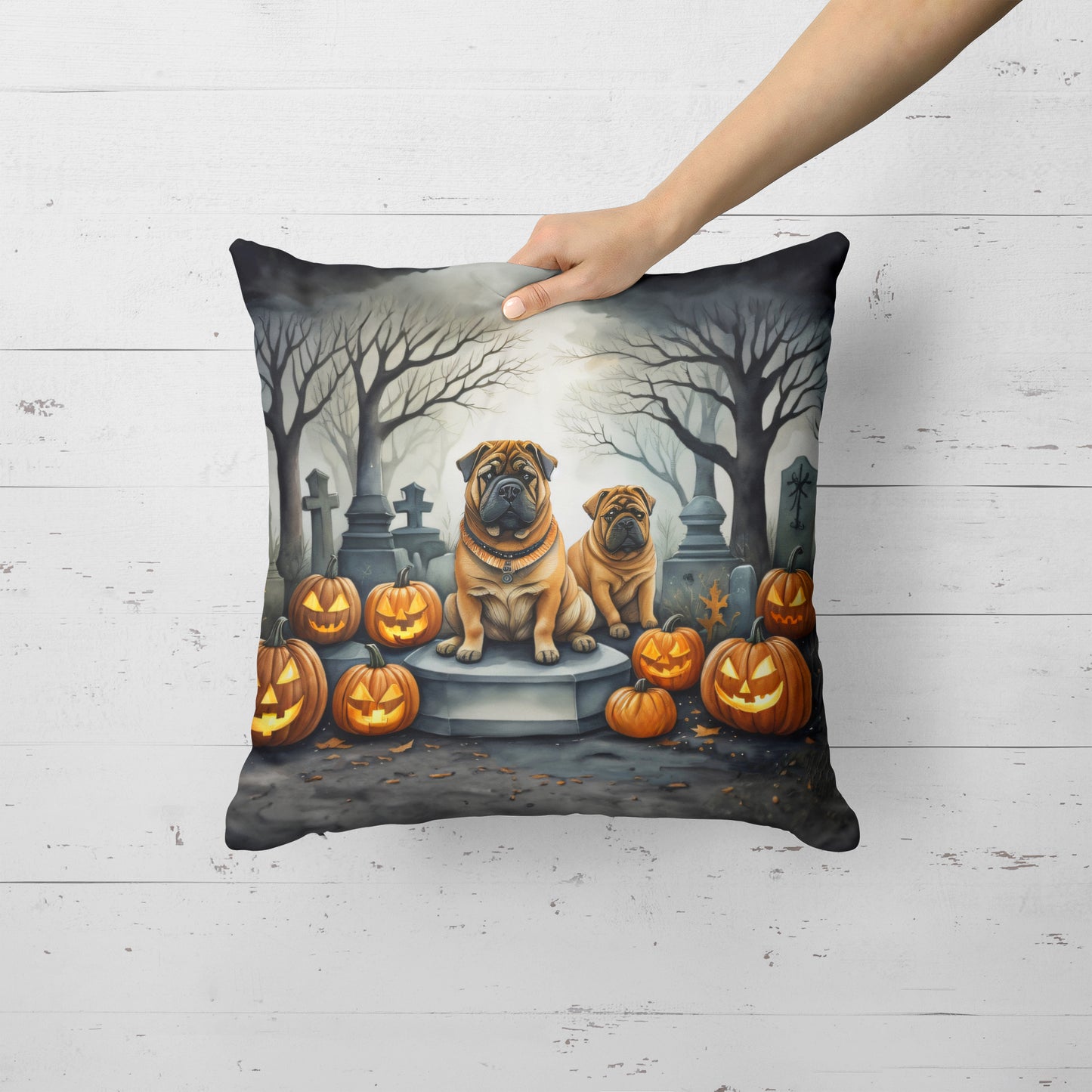 Shar Pei Spooky Halloween Throw Pillow