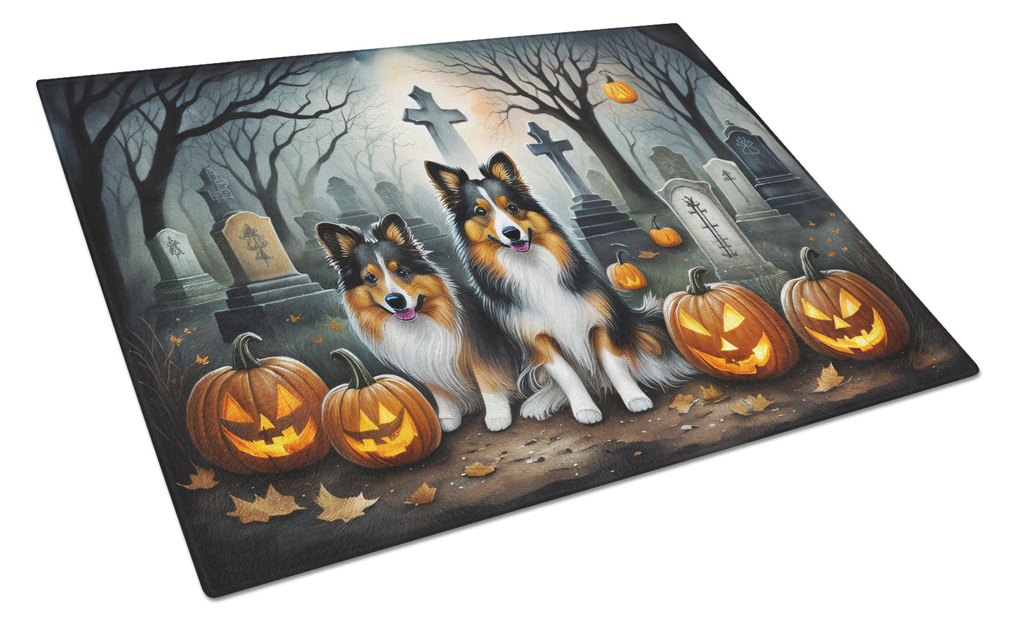 Buy this Sheltie Spooky Halloween Glass Cutting Board