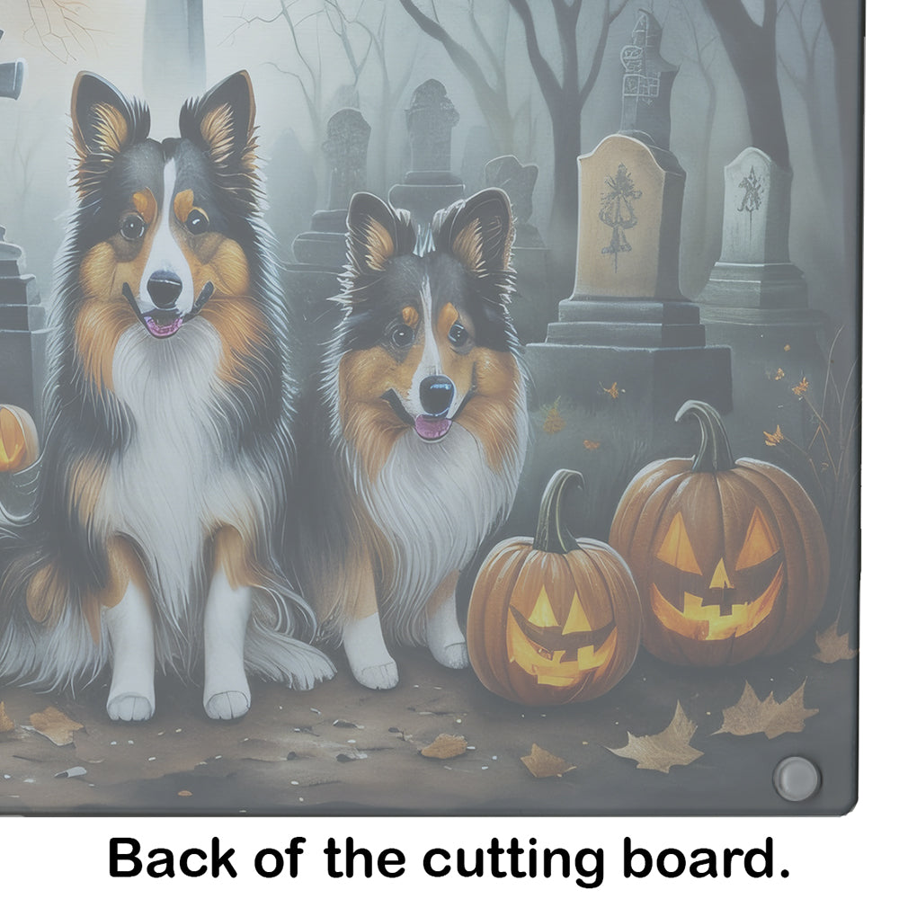 Sheltie Spooky Halloween Glass Cutting Board