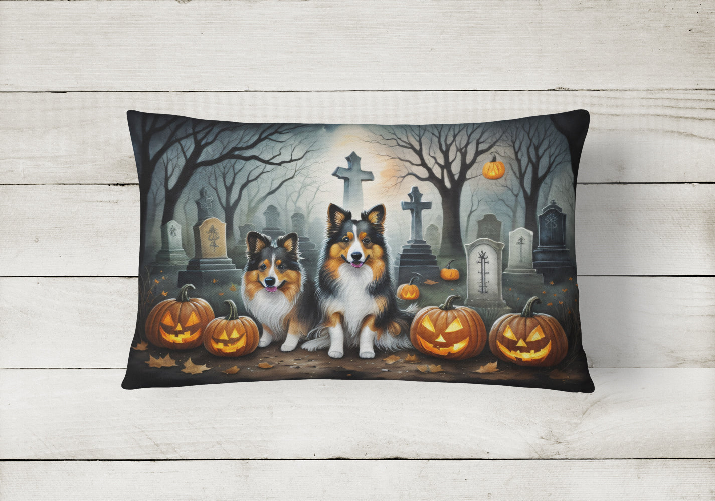 Sheltie Spooky Halloween Throw Pillow