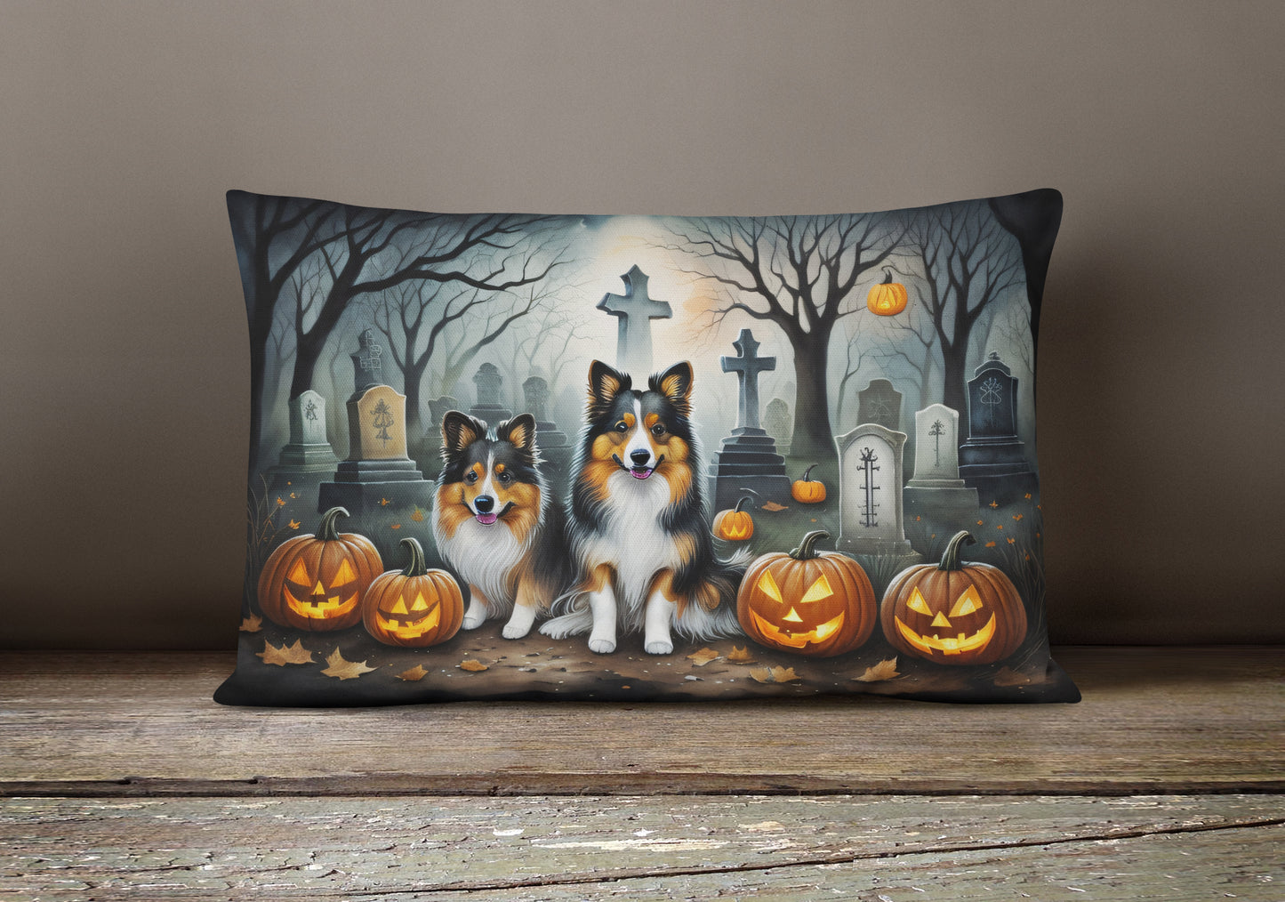 Sheltie Spooky Halloween Throw Pillow