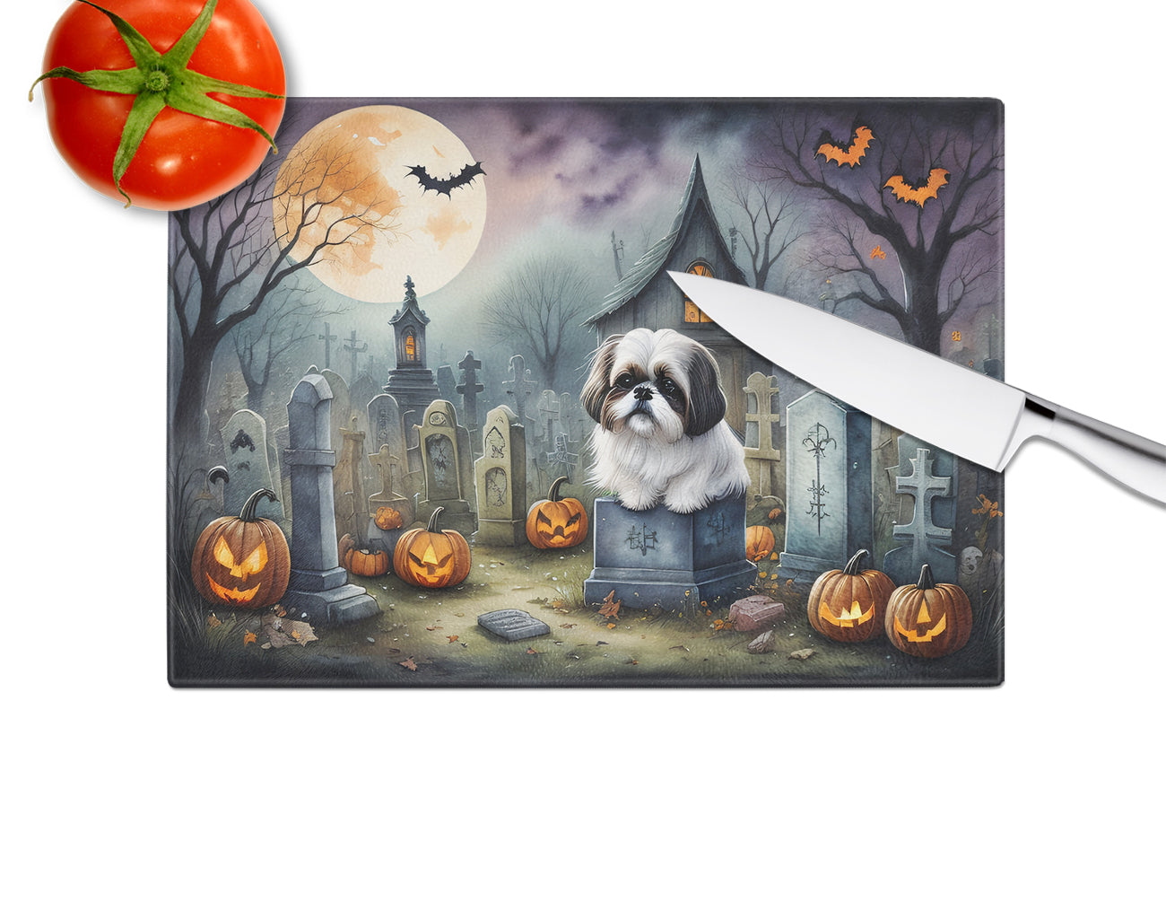 Shih Tzu Spooky Halloween Glass Cutting Board