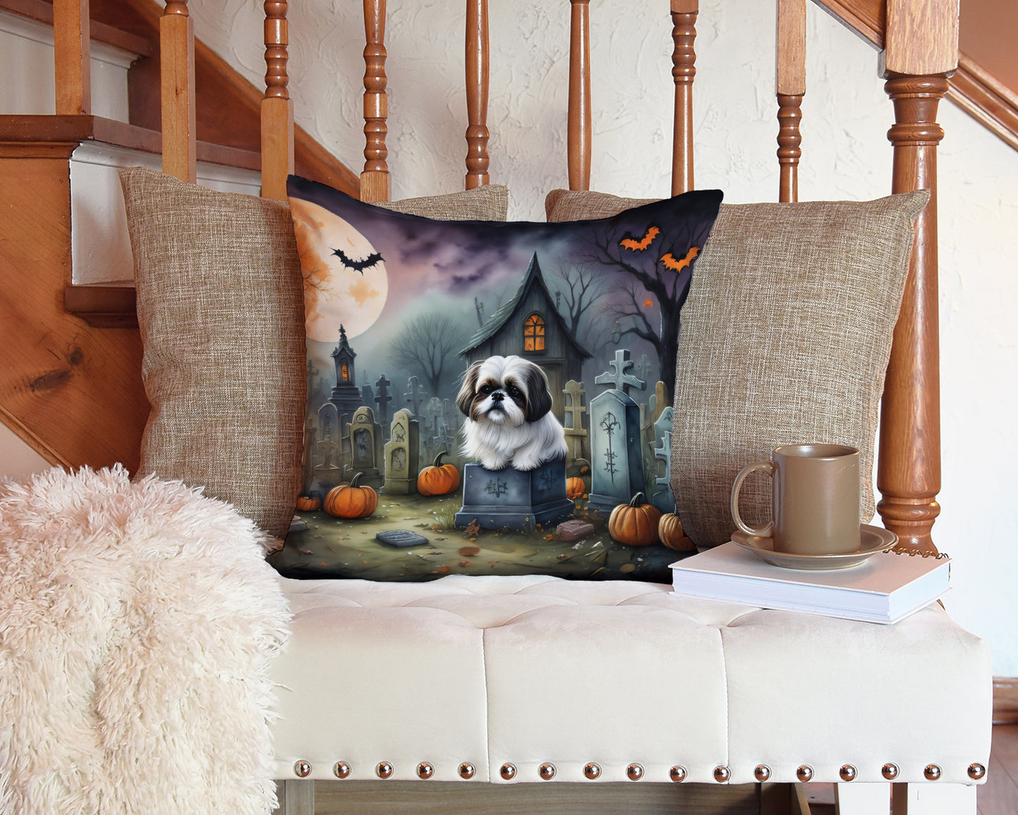 Shih Tzu Spooky Halloween Throw Pillow