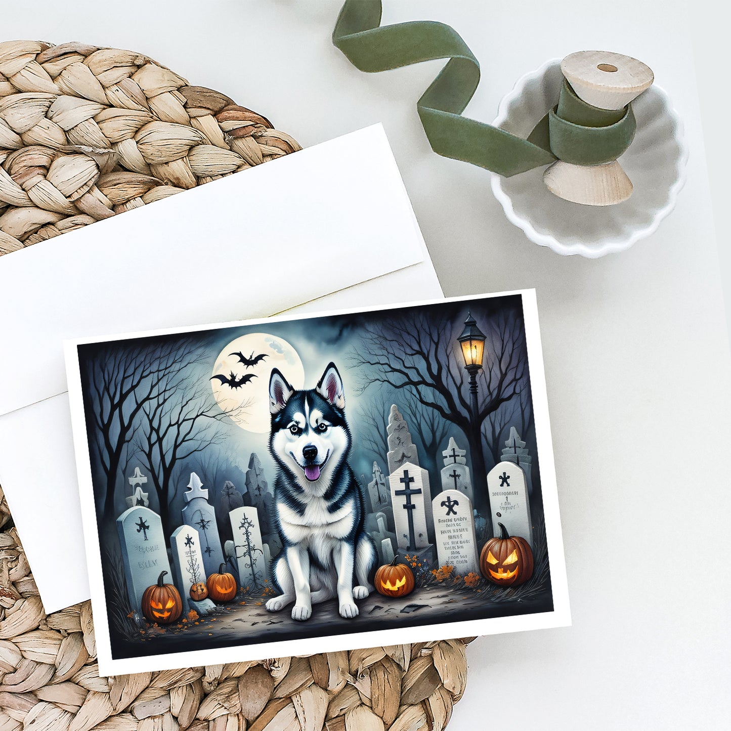 Siberian Husky Spooky Halloween Greeting Cards Pack of 8