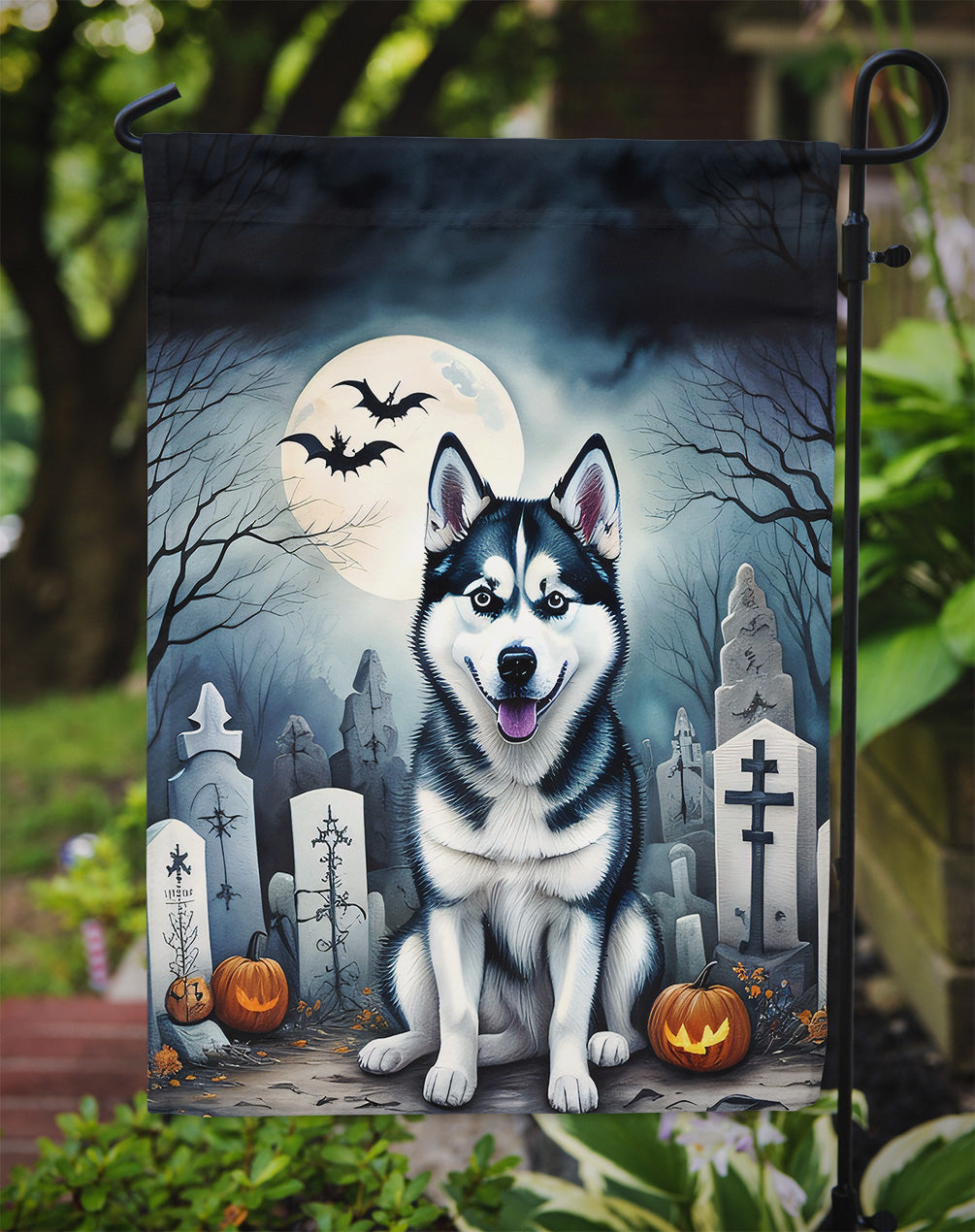 Siberian Husky Spooky Halloween Garden Flag