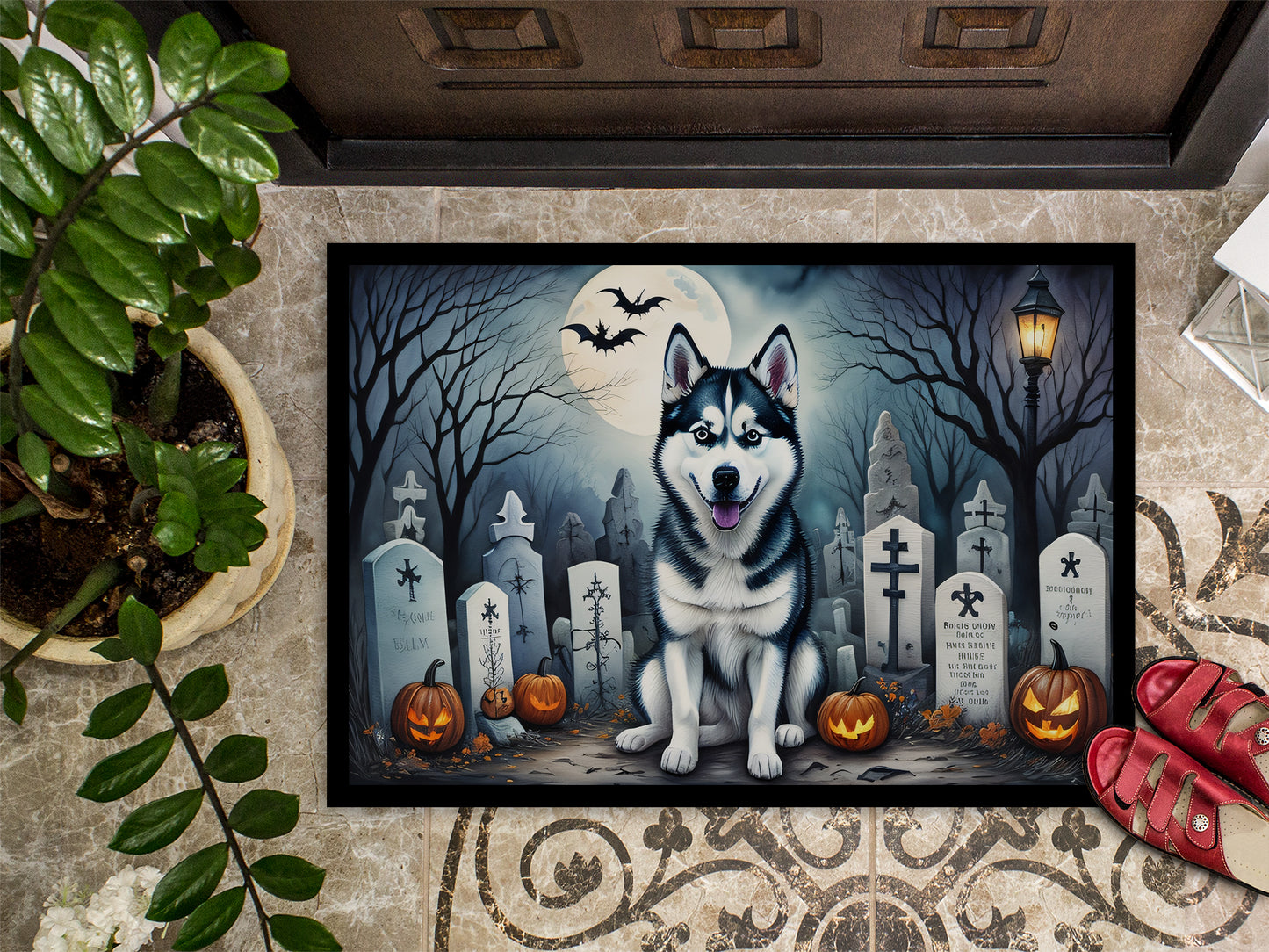 Siberian Husky Spooky Halloween Doormat