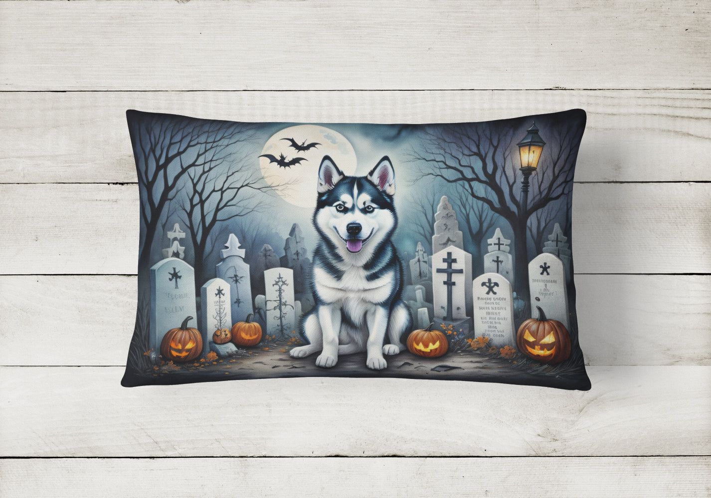 Siberian Husky Spooky Halloween Throw Pillow