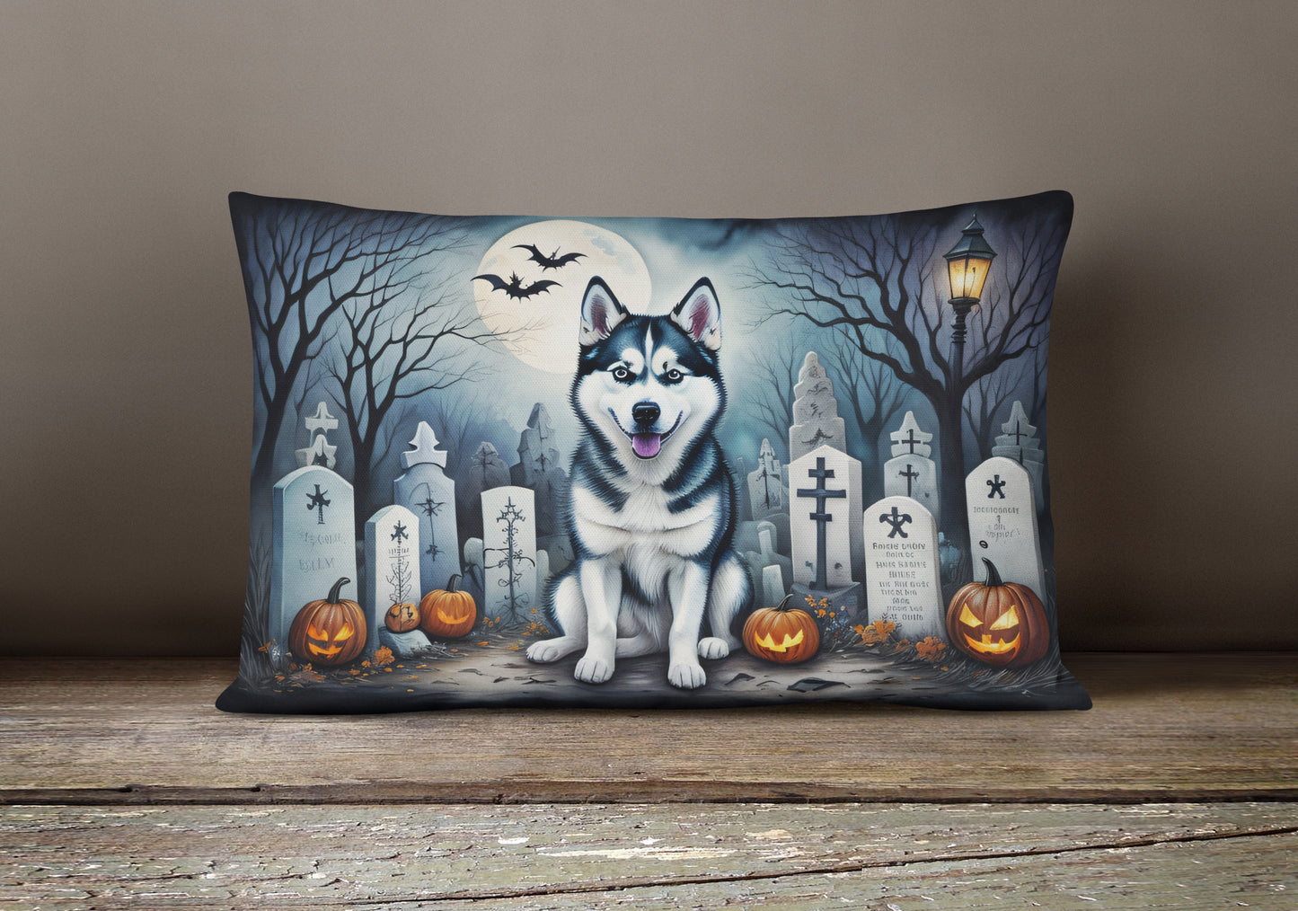 Siberian Husky Spooky Halloween Throw Pillow