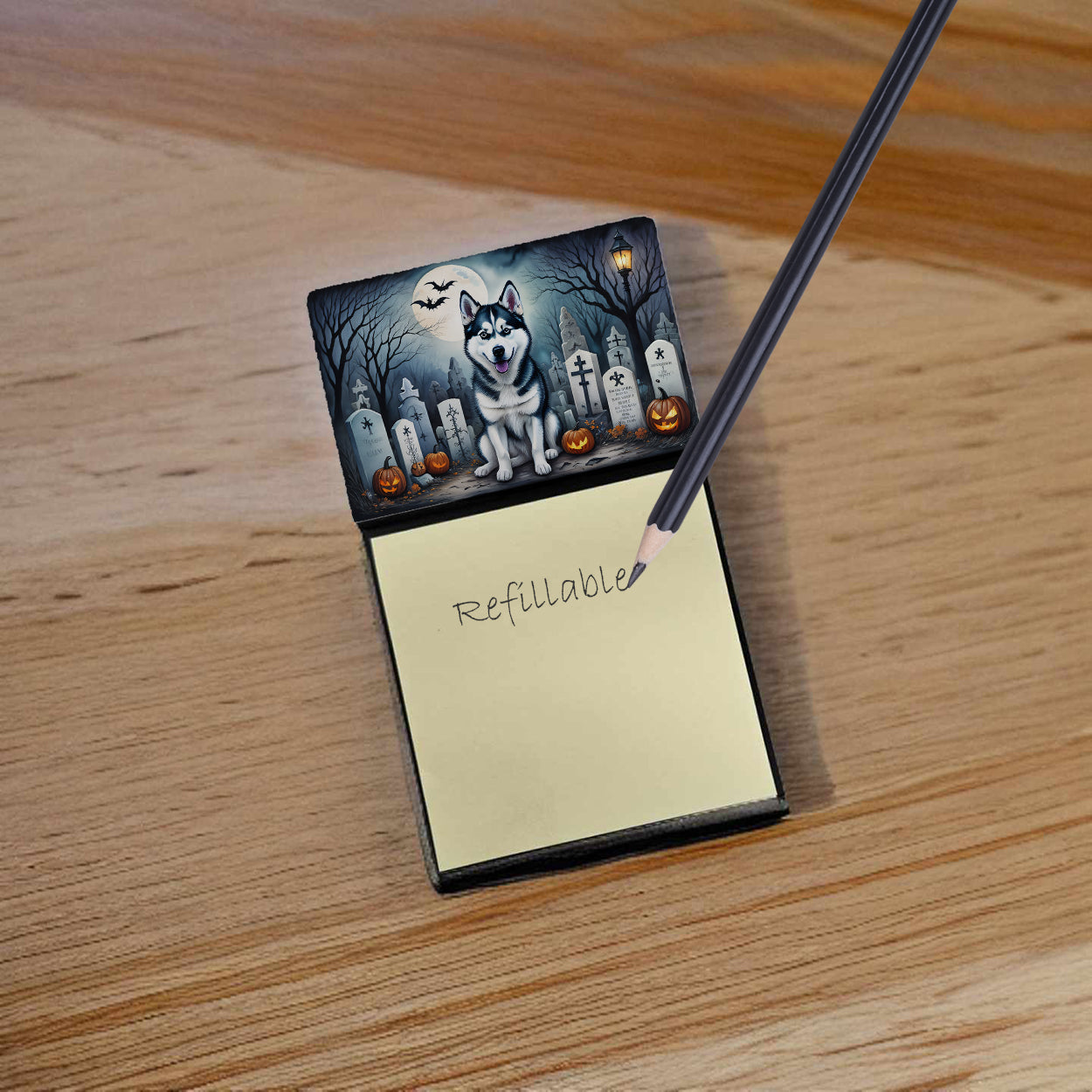 Siberian Husky Spooky Halloween Sticky Note Holder
