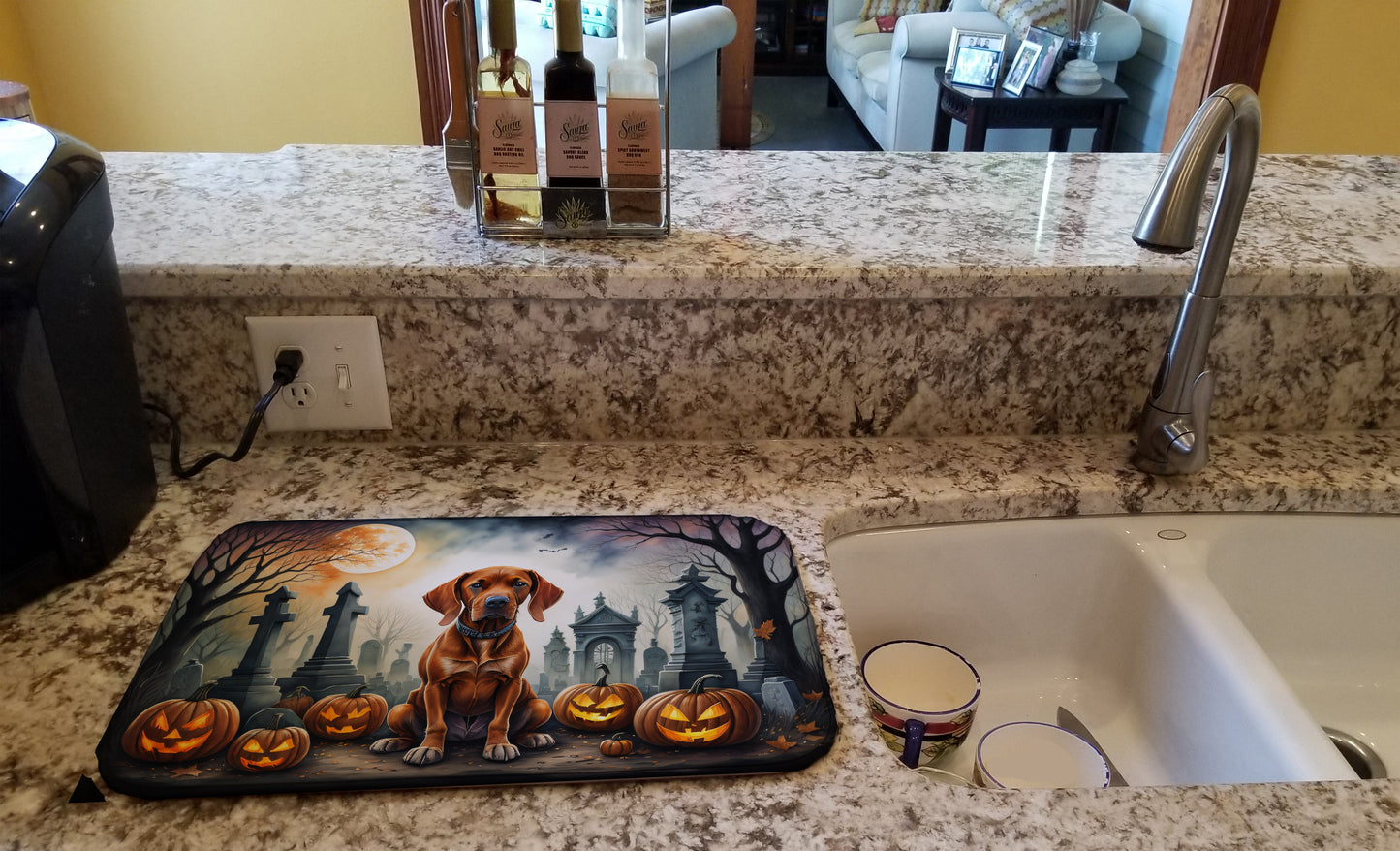 Vizsla Spooky Halloween Dish Drying Mat