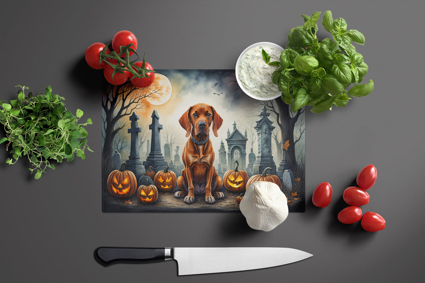 Vizsla Spooky Halloween Glass Cutting Board